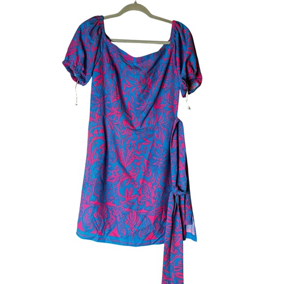 Lilly Pulitzer Jada Off The Shoulder Dress Romper Pink Blue Size 10 NEW